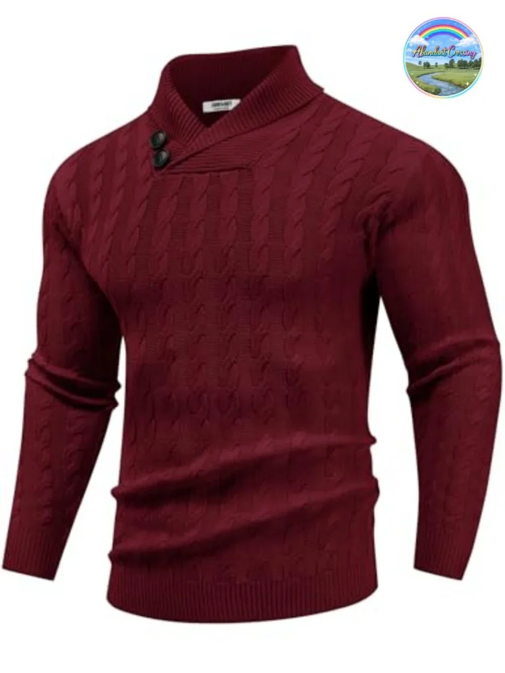Men's Shawl Collar Pullover Sweater Slim Fit Casual Button Cable Knit